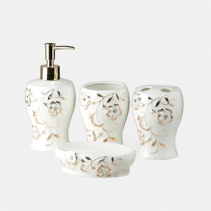 Ceramic Bathroom Set of 4 with Soap Dispenser