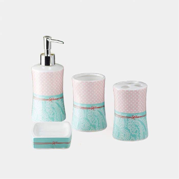 Ceramic Bathroom Set of 4 with Soap Dispenser